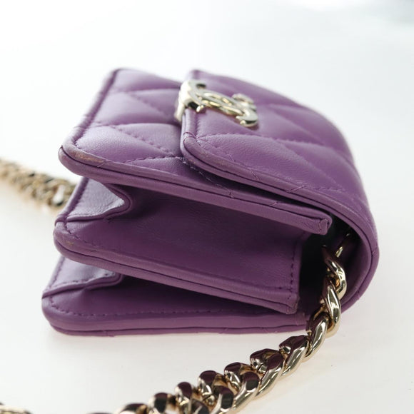 CHANEL Matelasse Chain Shoulder Pouch Lamb Skin Purple Gold CC Auth 195109M