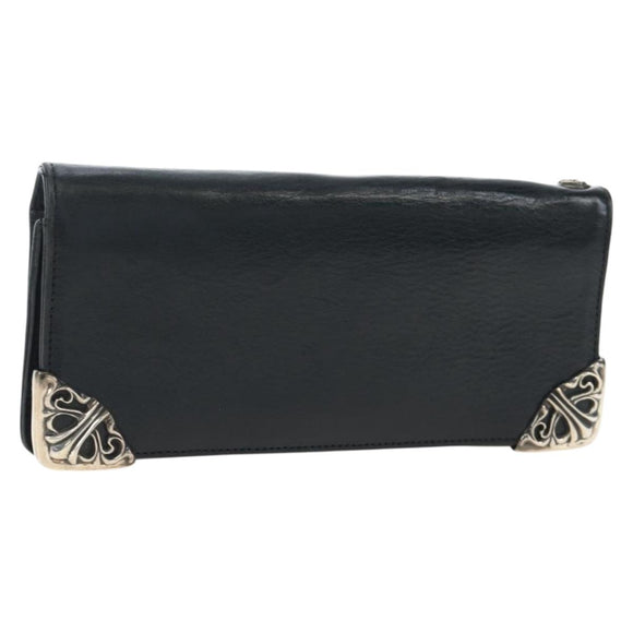 Chrome Hearts Single Fall Long Wallet Leather Black Silver Auth 195110M