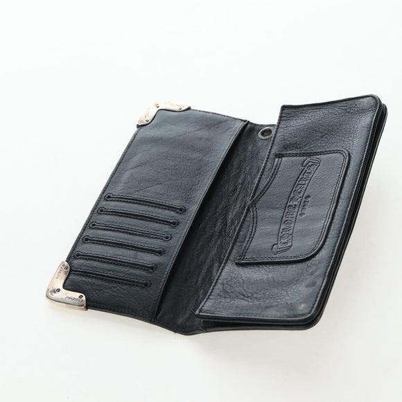 Chrome Hearts Single Fall Long Wallet Leather Black Silver Auth 195110M