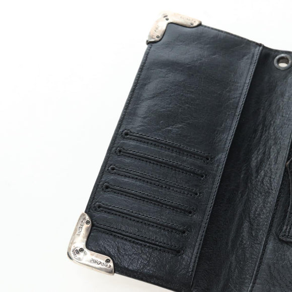 Chrome Hearts Single Fall Long Wallet Leather Black Silver Auth 195110M