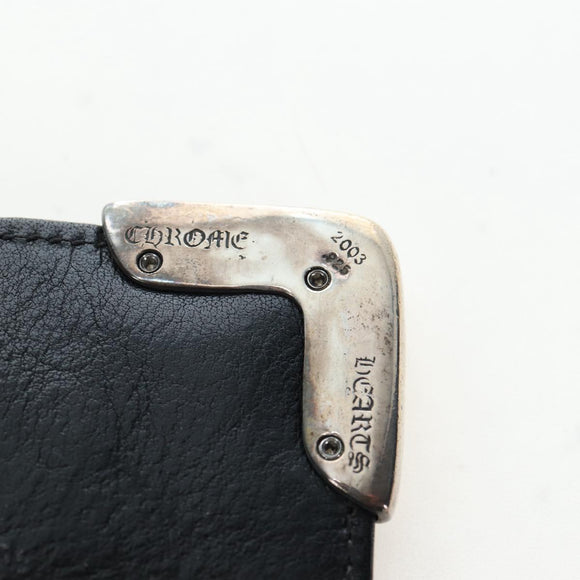 Chrome Hearts Single Fall Long Wallet Leather Black Silver Auth 195110M