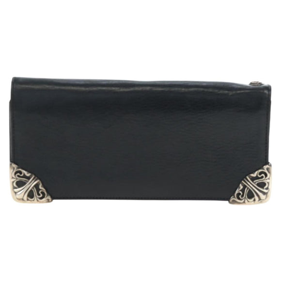 Chrome Hearts Single Fall Long Wallet Leather Black Silver Auth 195110M