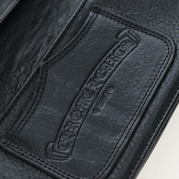 Chrome Hearts Single Fall Long Wallet Leather Black Silver Auth 195110M