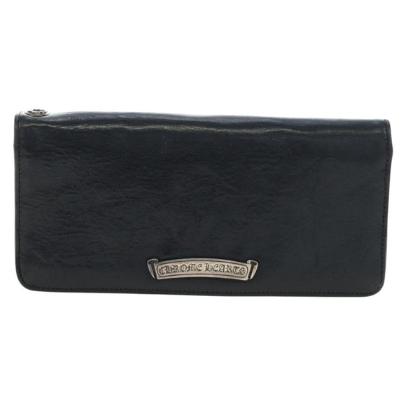 Chrome Hearts Single Fall Long Wallet Leather Black Silver Auth 195110M