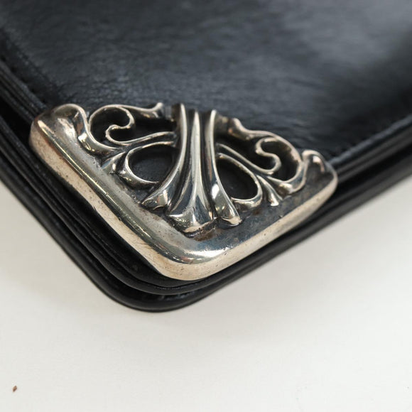 Chrome Hearts Single Fall Long Wallet Leather Black Silver Auth 195110M