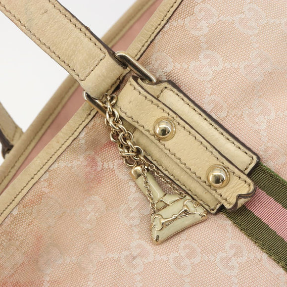 GUCCI GG Canvas Sherry Line Tote Bag Pink Gold 137396 Auth 195115