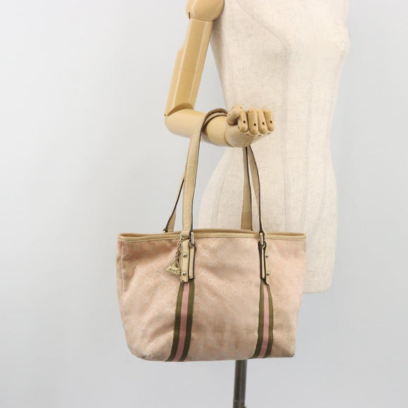 GUCCI GG Canvas Sherry Line Tote Bag Pink Gold 137396 Auth 195115