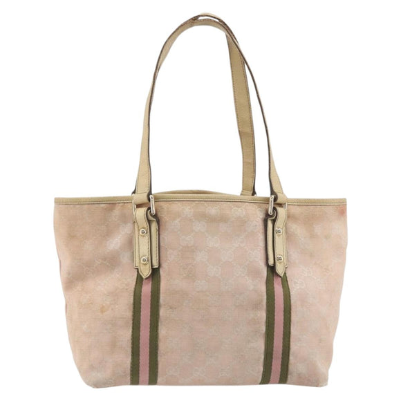 GUCCI GG Canvas Sherry Line Tote Bag Pink Gold 137396 Auth 195115