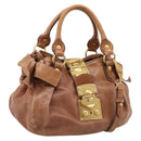 Miu Miu Ribbon Hand Bag Leather 2way Brown Gold Auth 195137V-1
