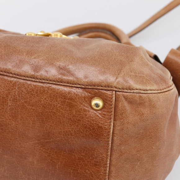 Miu Miu Ribbon Hand Bag Leather 2way Brown Gold Auth 195137V
