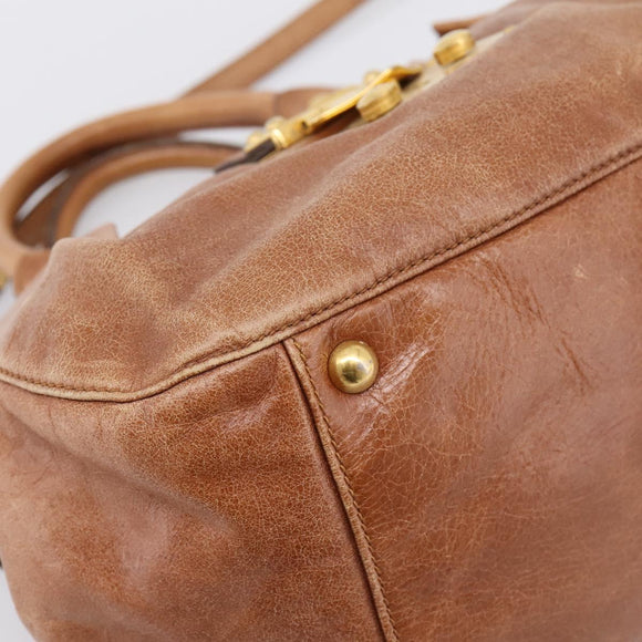 Miu Miu Ribbon Hand Bag Leather 2way Brown Gold Auth 195137V