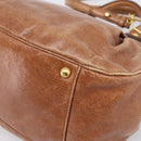 Miu Miu Ribbon Hand Bag Leather 2way Brown Gold Auth 195137V-16