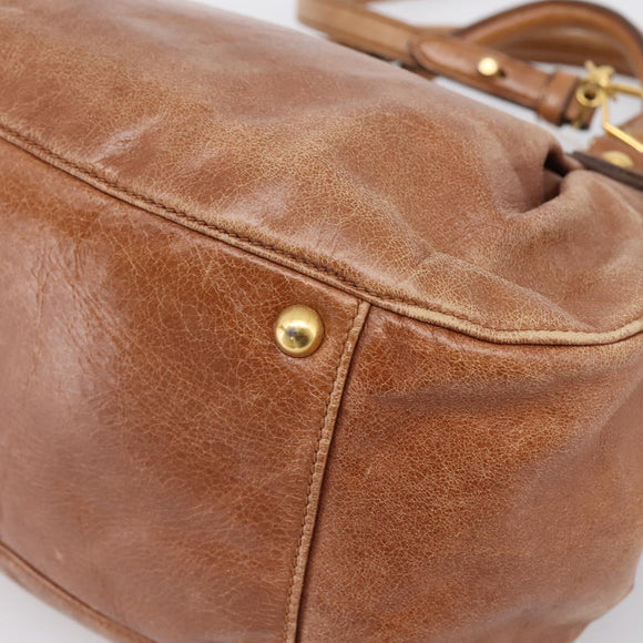 Miu Miu Ribbon Hand Bag Leather 2way Brown Gold Auth 195137V