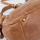 Miu Miu Ribbon Hand Bag Leather 2way Brown Gold Auth 195137V-17