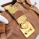 Miu Miu Ribbon Hand Bag Leather 2way Brown Gold Auth 195137V-18