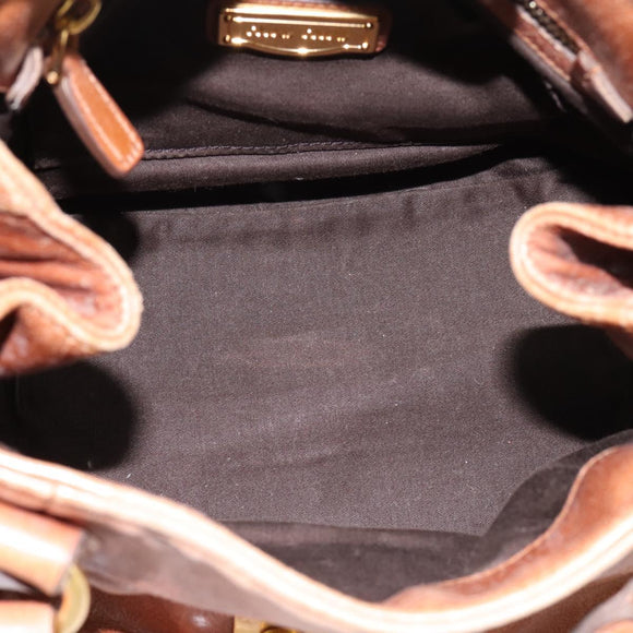 Miu Miu Ribbon Hand Bag Leather 2way Brown Gold Auth 195137V