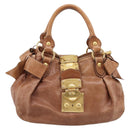 Miu Miu Ribbon Hand Bag Leather 2way Brown Gold Auth 195137V-13