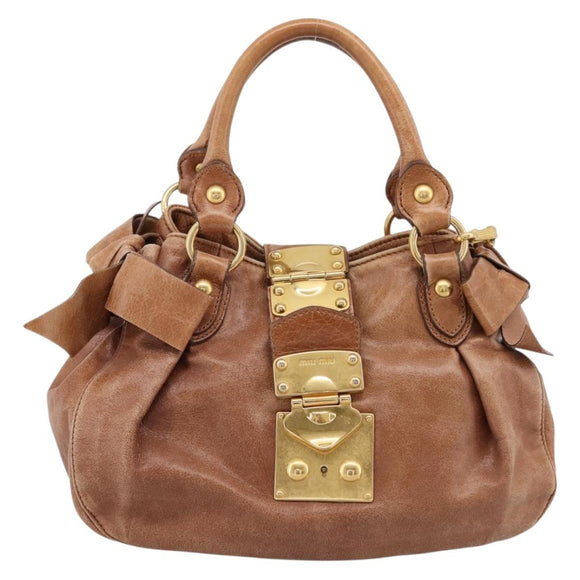 Miu Miu Ribbon Hand Bag Leather 2way Brown Gold Auth 195137V