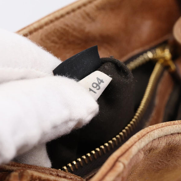 Miu Miu Ribbon Hand Bag Leather 2way Brown Gold Auth 195137V