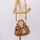Miu Miu Ribbon Hand Bag Leather 2way Brown Gold Auth 195137V-25