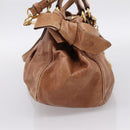 Miu Miu Ribbon Hand Bag Leather 2way Brown Gold Auth 195137V-3
