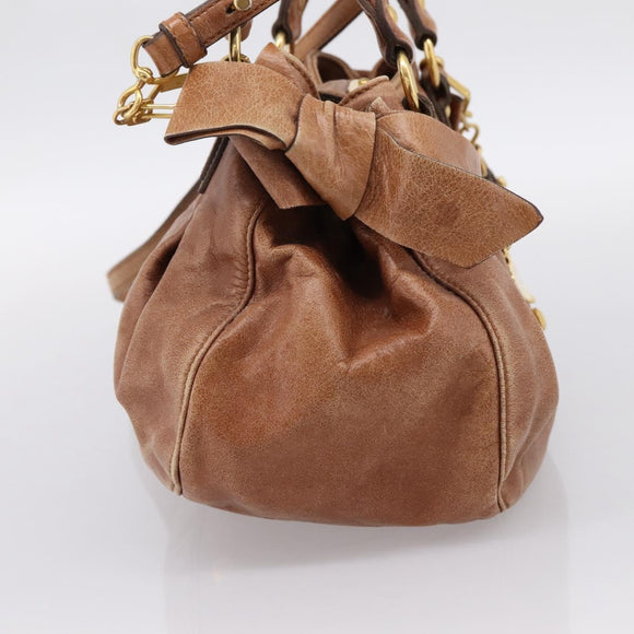 Miu Miu Ribbon Hand Bag Leather 2way Brown Gold Auth 195137V