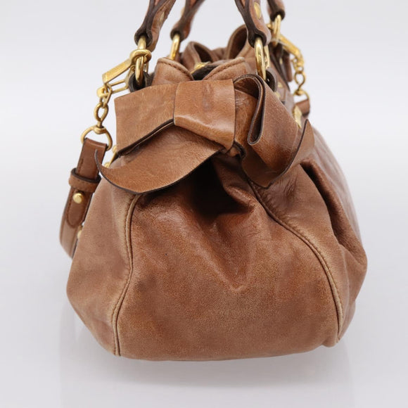 Miu Miu Ribbon Hand Bag Leather 2way Brown Gold Auth 195137V