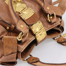 Miu Miu Ribbon Hand Bag Leather 2way Brown Gold Auth 195137V-6