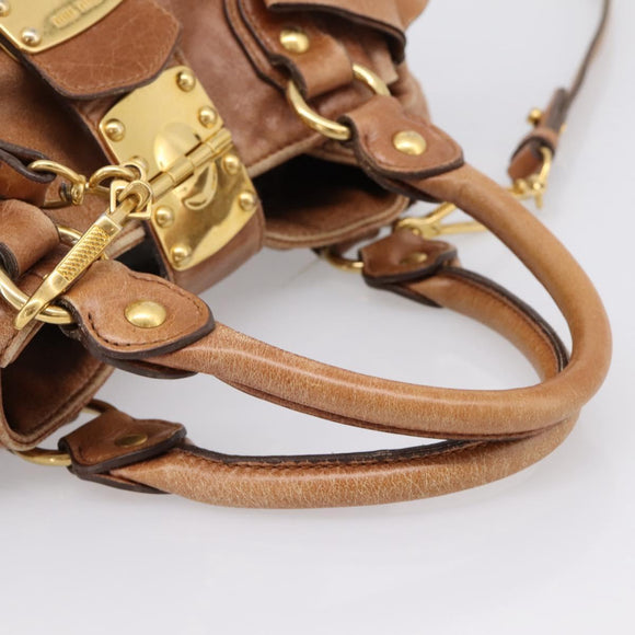 Miu Miu Ribbon Hand Bag Leather 2way Brown Gold Auth 195137V