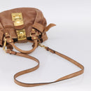 Miu Miu Ribbon Hand Bag Leather 2way Brown Gold Auth 195137V-9