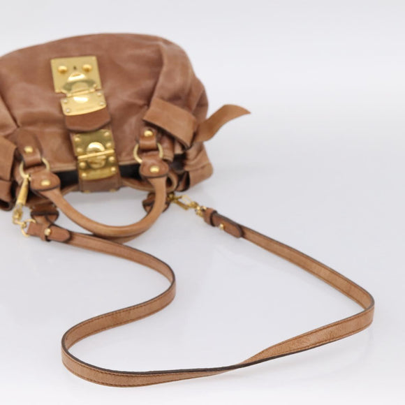 Miu Miu Ribbon Hand Bag Leather 2way Brown Gold Auth 195137V