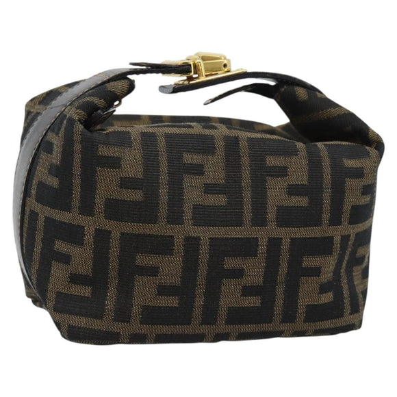 FENDI Zucca Canvas Vanity Pouch Black Brown Auth 195157