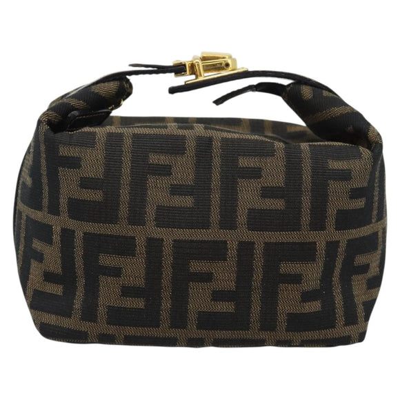 FENDI Zucca Canvas Vanity Pouch Black Brown Auth 195157