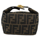 FENDI Zucca Canvas Vanity Pouch Black Brown Auth 195157-3