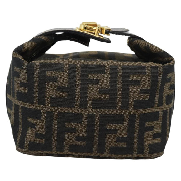 FENDI Zucca Canvas Vanity Pouch Black Brown Auth 195157