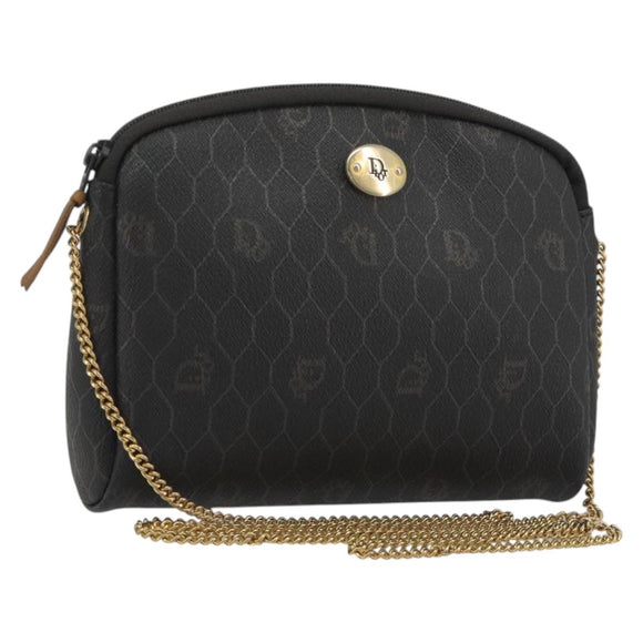 Christian Dior Honeycomb Canvas Chain Shoulder Bag PVC Black Gold Auth 195166A