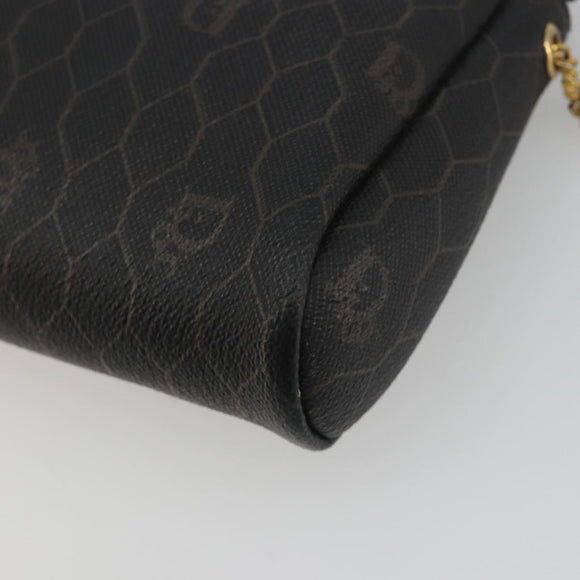 Christian Dior Honeycomb Canvas Chain Shoulder Bag PVC Black Gold Auth 195166A