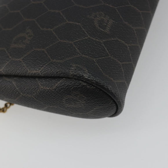 Christian Dior Honeycomb Canvas Chain Shoulder Bag PVC Black Gold Auth 195166A