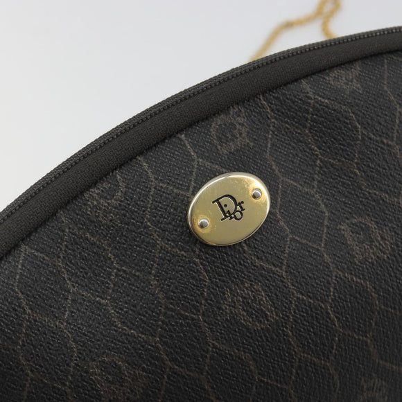 Christian Dior Honeycomb Canvas Chain Shoulder Bag PVC Black Gold Auth 195166A
