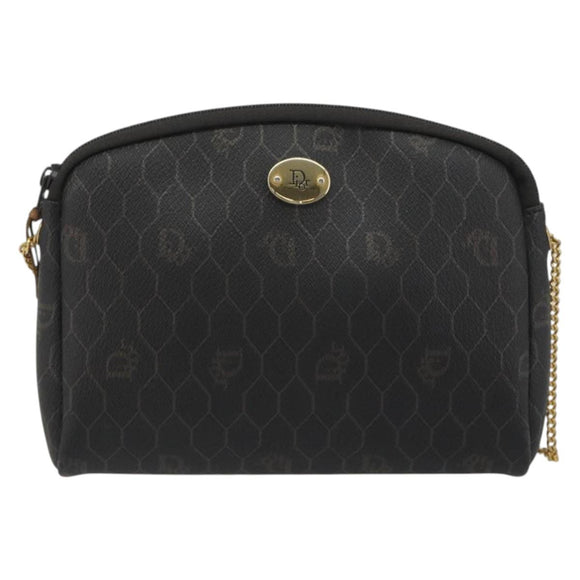 Christian Dior Honeycomb Canvas Chain Shoulder Bag PVC Black Gold Auth 195166A