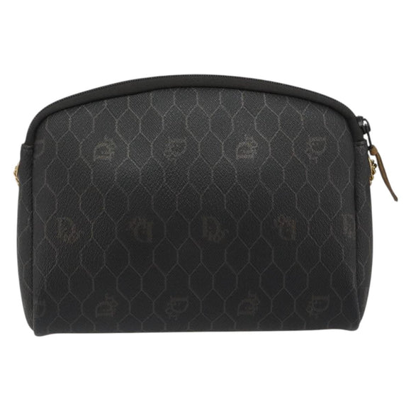 Christian Dior Honeycomb Canvas Chain Shoulder Bag PVC Black Gold Auth 195166A