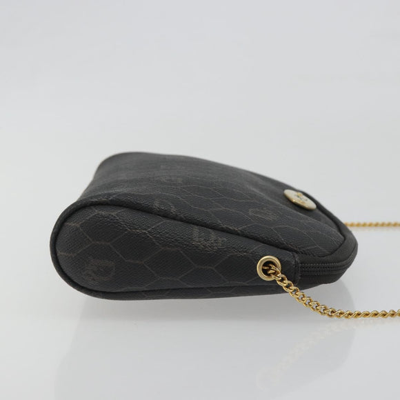 Christian Dior Honeycomb Canvas Chain Shoulder Bag PVC Black Gold Auth 195166A