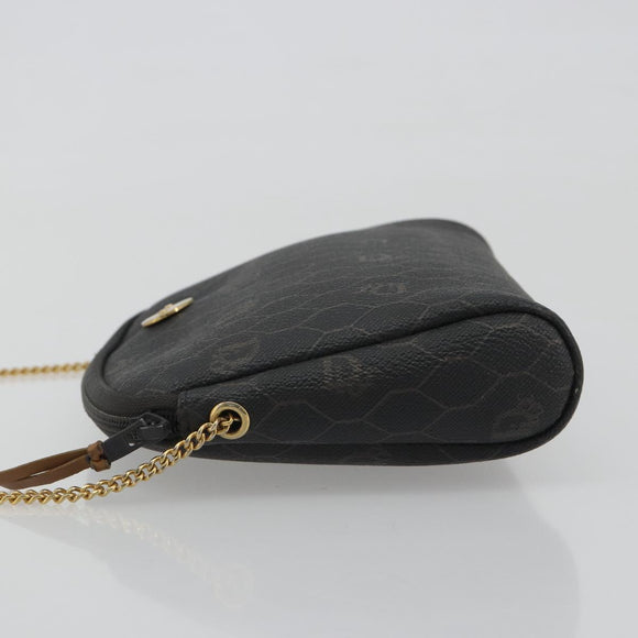 Christian Dior Honeycomb Canvas Chain Shoulder Bag PVC Black Gold Auth 195166A
