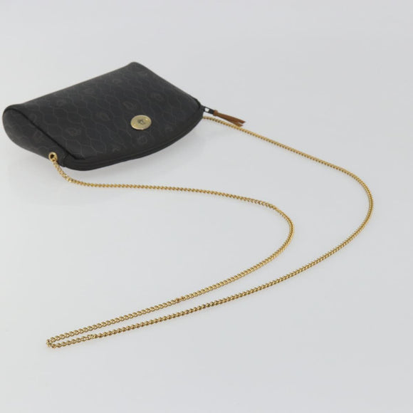 Christian Dior Honeycomb Canvas Chain Shoulder Bag PVC Black Gold Auth 195166A
