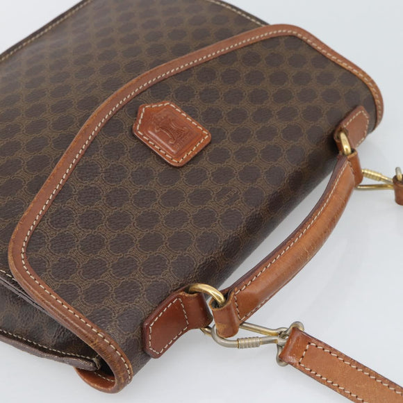 CELINE Macadam Canvas Hand Bag PVC Leather 2way Brown Gold Auth 195169