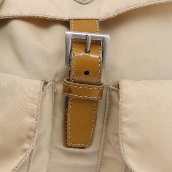 PRADA Backpack Nylon Beige Silver Auth 195170