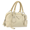 PRADA Hand Bag Leather Ivory Silver Auth 195183-1