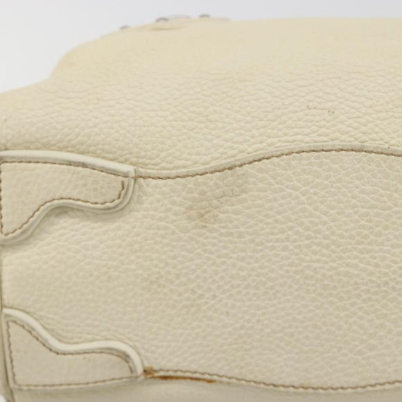 PRADA Hand Bag Leather Ivory Silver Auth 195183