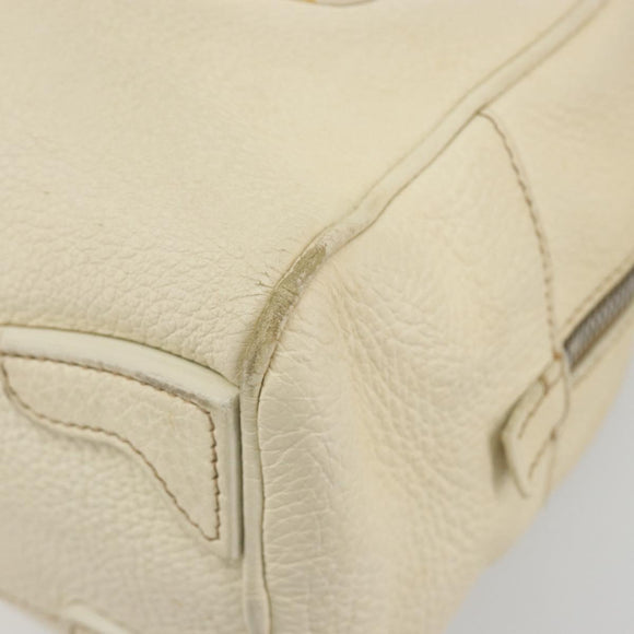 PRADA Hand Bag Leather Ivory Silver Auth 195183