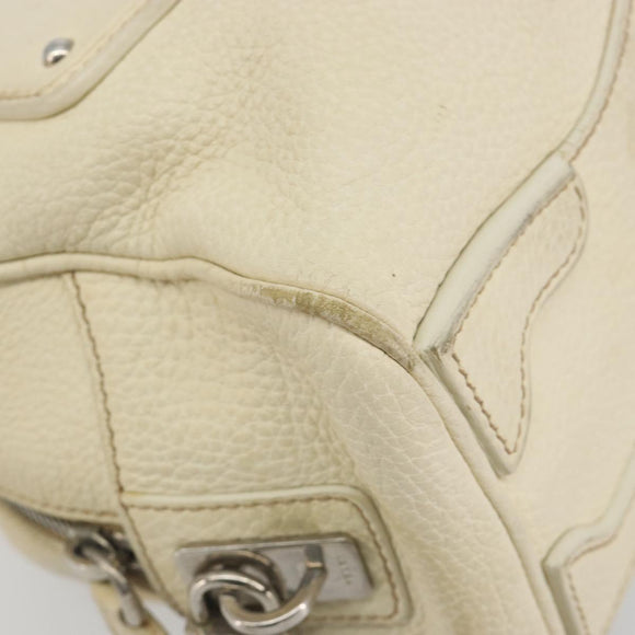 PRADA Hand Bag Leather Ivory Silver Auth 195183